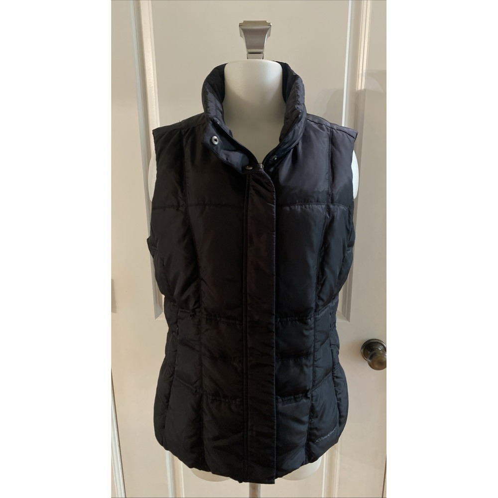 Eddie Bauer Premium Goose Down Vest Womens L Black Puffer Outdoor Hiking Winter